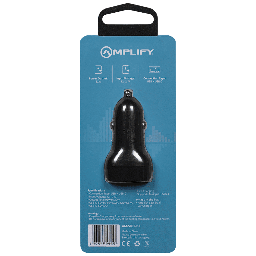 Amplify Volto Series Dual Car Charger 32W (Type-C + USB) 4