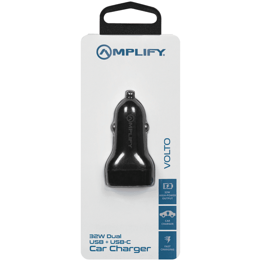 Amplify Volto Series Dual Car Charger 32W (Type-C + USB) 5
