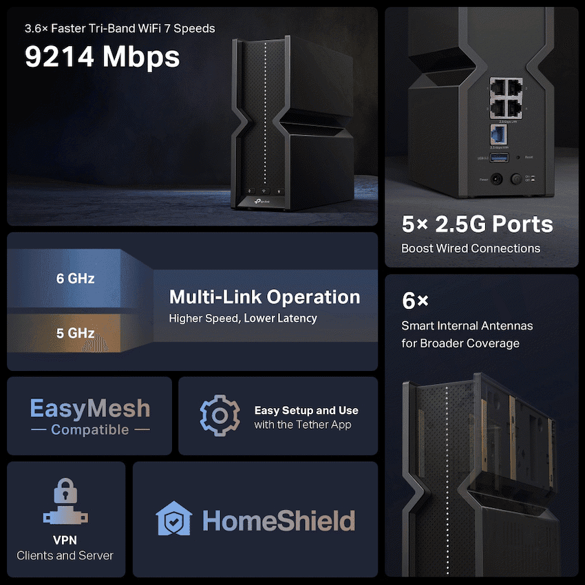 TP-Link Archer BE550 BE9300 Tri-Band Wi-Fi 7 Router 5