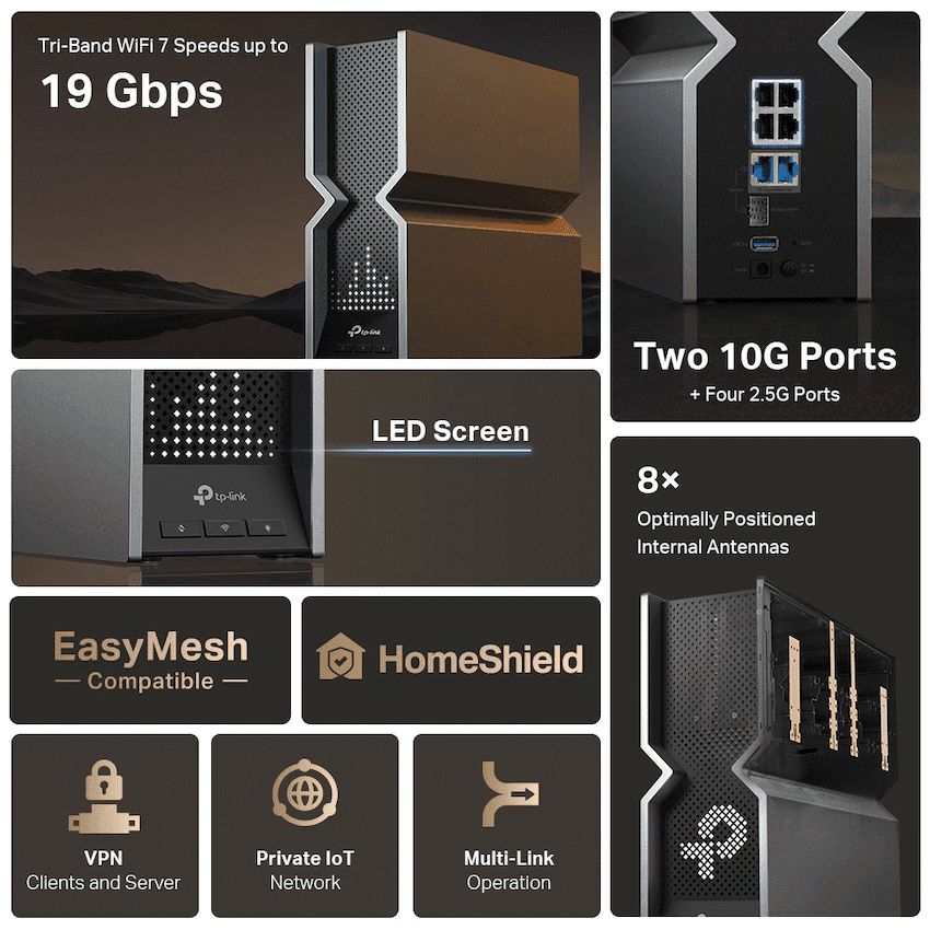 TP-Link Archer BE800 BE19000 Tri-Band Wi-Fi 7 Router 6