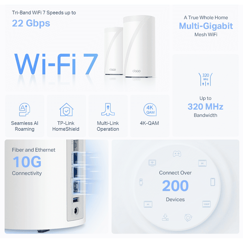TP-Link Deco BE85 (1-Pack) BE19000 Tri-Band Whole Home Mesh Wi-Fi 7 System 4