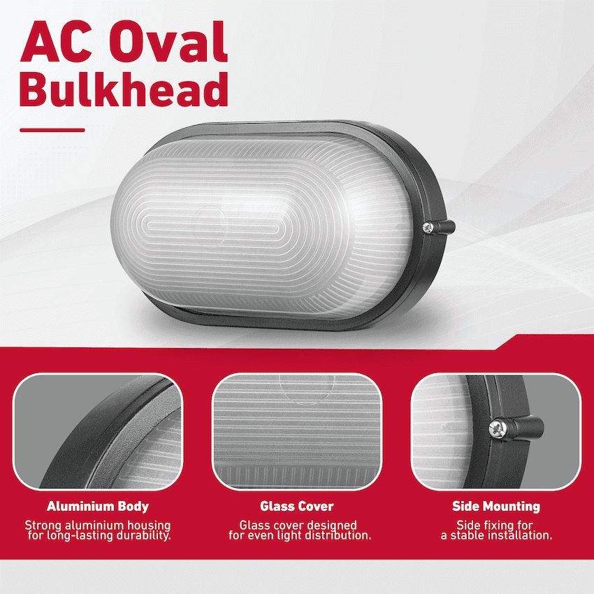 Ellies Illume Series - AC Oval Bulkhead - Aluminium + Glass - E27 Base 3