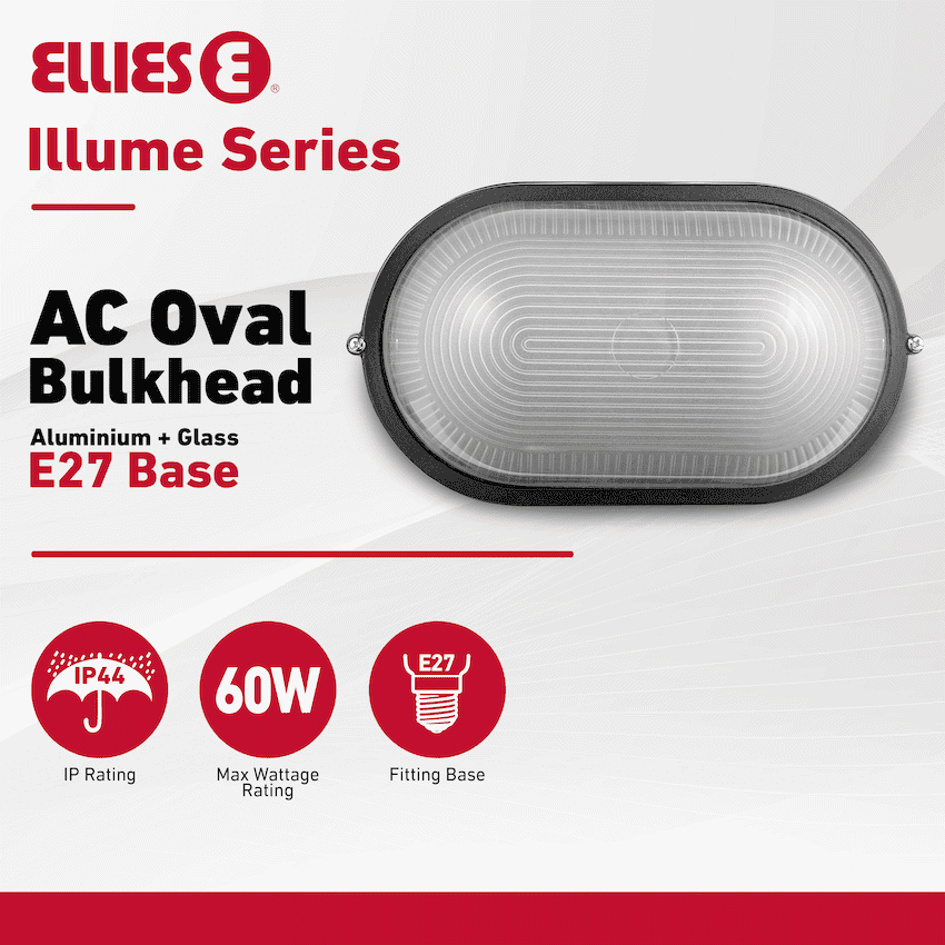 Ellies Illume Series - AC Oval Bulkhead - Aluminium + Glass - E27 Base 4