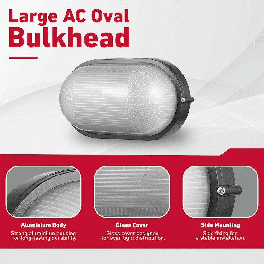 Ellies Illume Series - Large AC Oval Bulkhead - Aluminium  + Glass 5