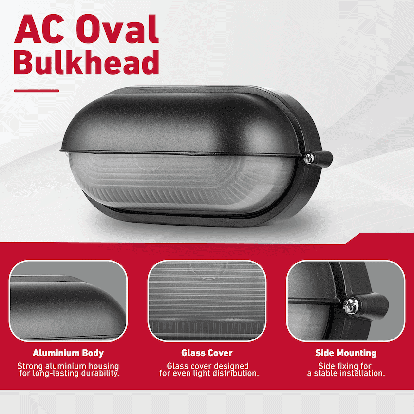 Ellies Arc Series - AC Oval LED Bulkhead - Aluminium + Glass 6