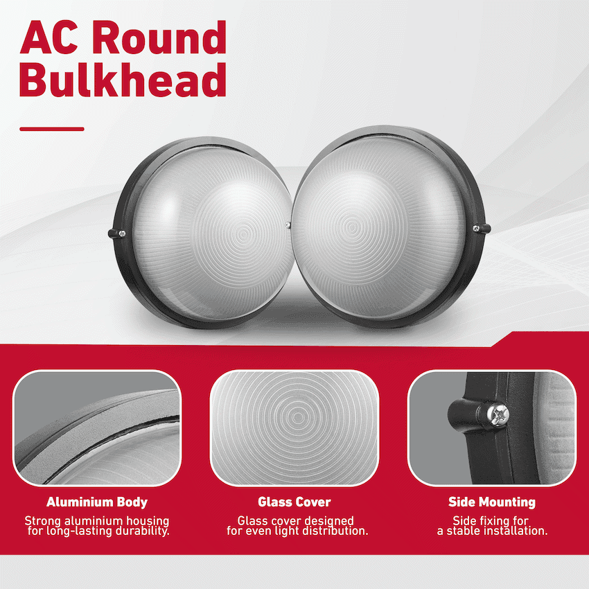 Ellies Illume Series - AC Round Bulkhead - Aluminium + Glass 5
