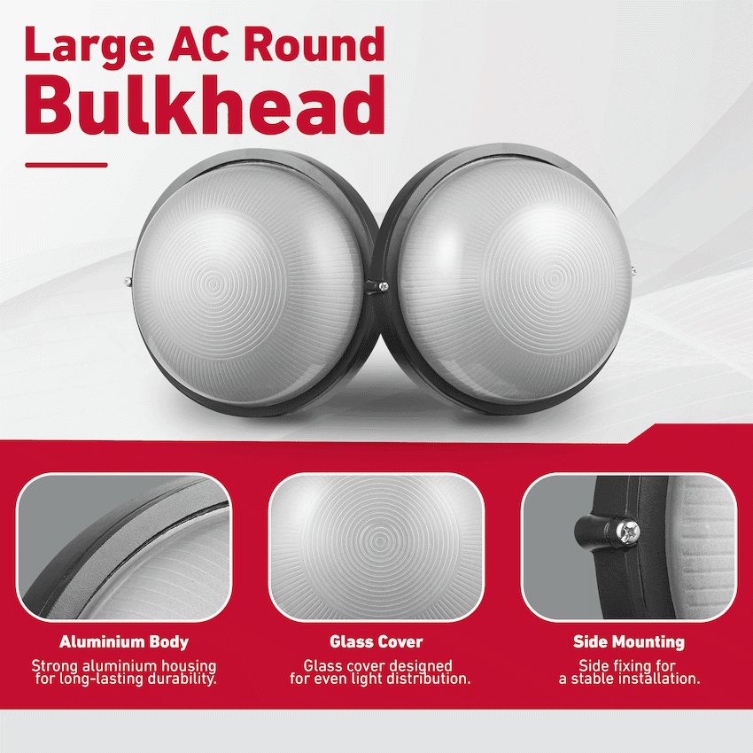 Ellies Illume Series - Large AC Round Bulkhead - Aluminium + Glass 4