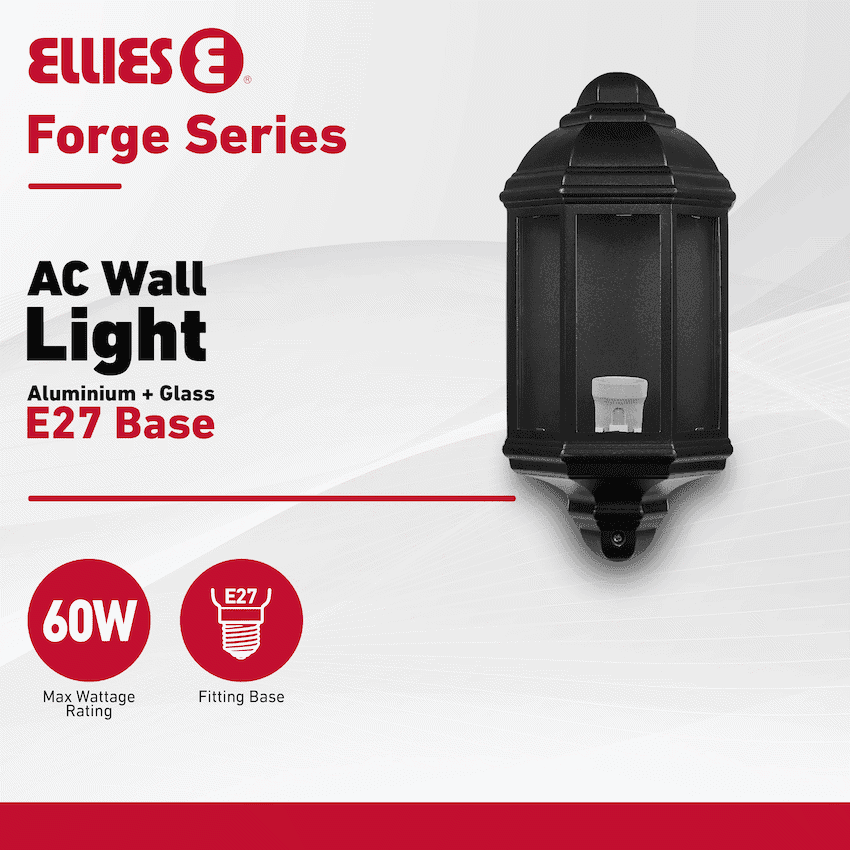Ellies Forge Series - AC Wall Light - Aluminium + Glass - E27 Base -BK 2