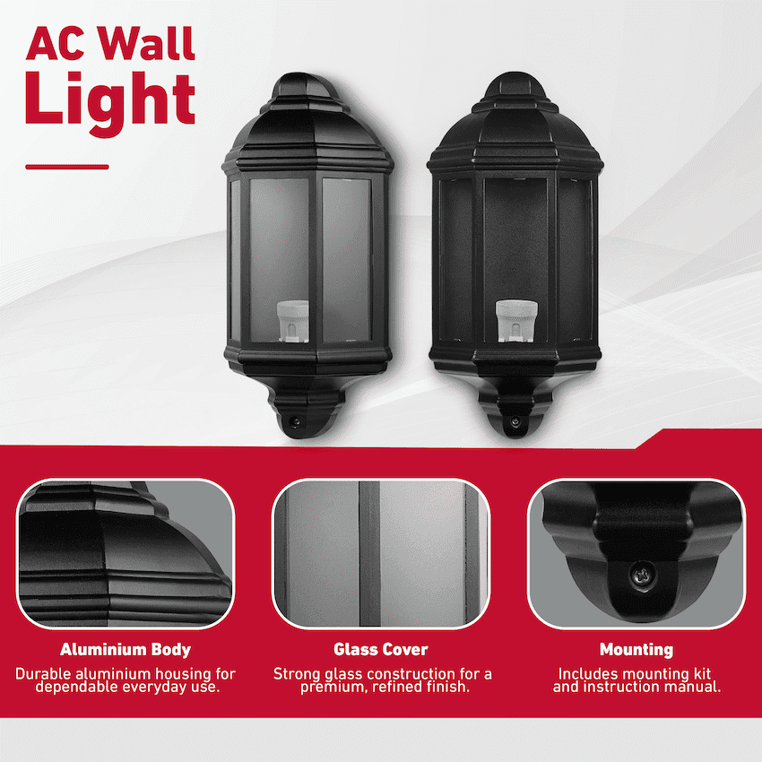 Ellies Forge Series - AC Wall Light - Aluminium + Glass - E27 Base -BK 4