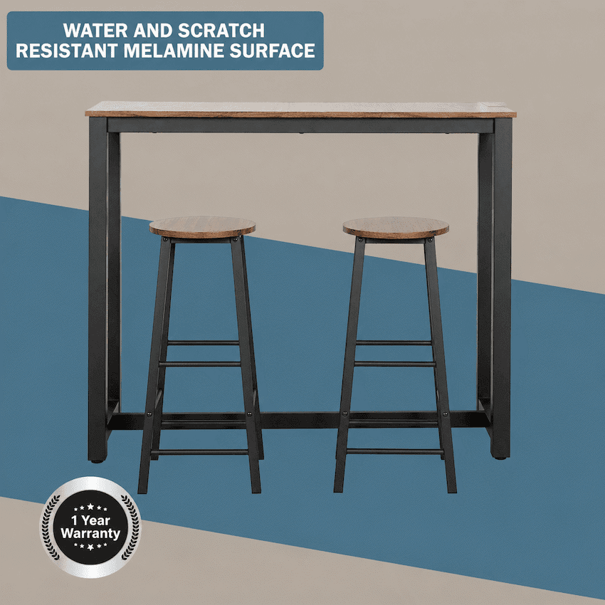 Chenin 3-Piece Bar Table & Stool Set - Chestnut 3