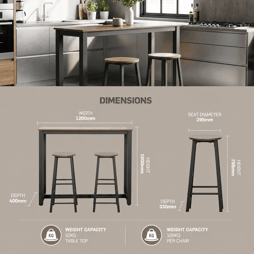 Chenin 3-Piece Bar Table & Stool Set - Chestnut 4