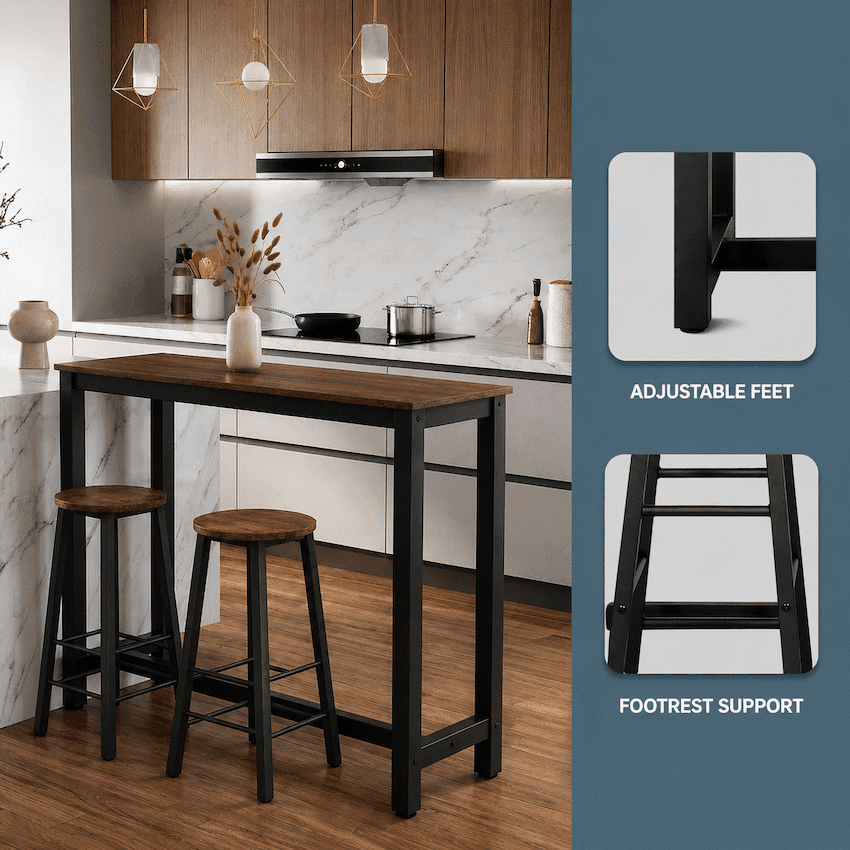 Chenin 3-Piece Bar Table & Stool Set - Chestnut 5