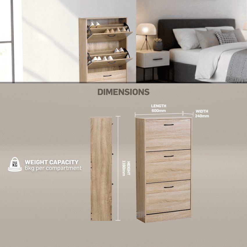 Everfurn Tamar Shoe Cabinet - Small - Oak 4