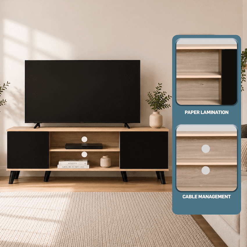 Everfurn Laurel TV Stand 1600w, Two Cupboards - Black 2