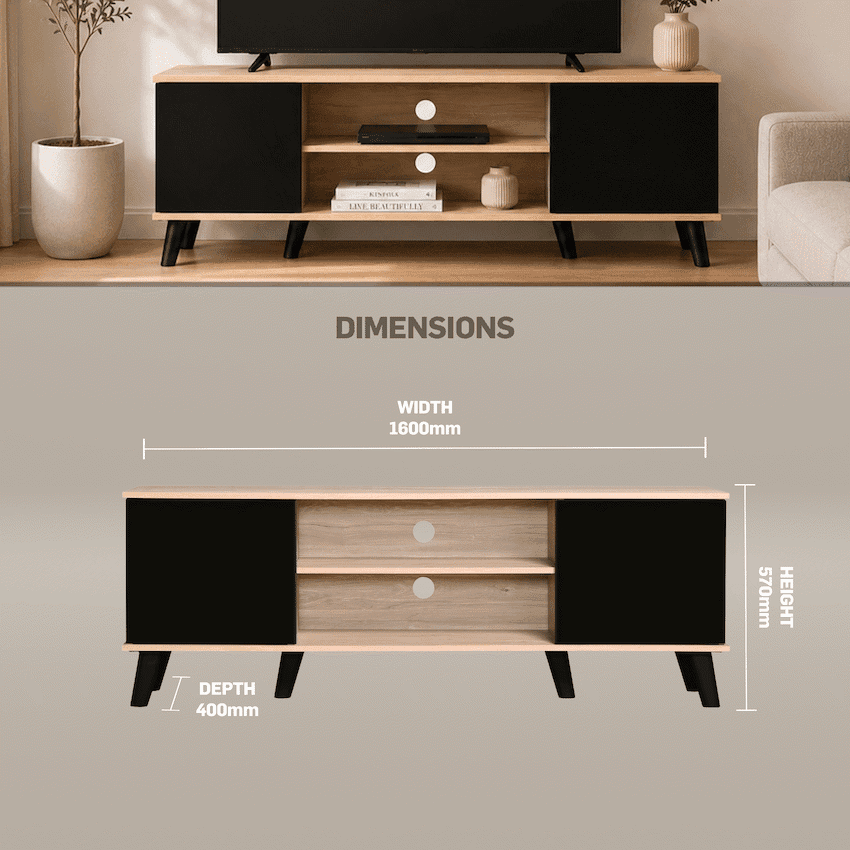 Everfurn Laurel TV Stand 1600w, Two Cupboards - Black 5
