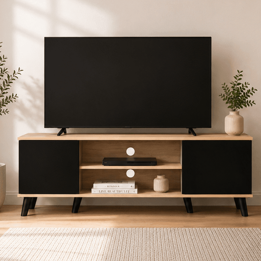Everfurn Laurel TV Stand 1600w, Two Cupboards - Black 3