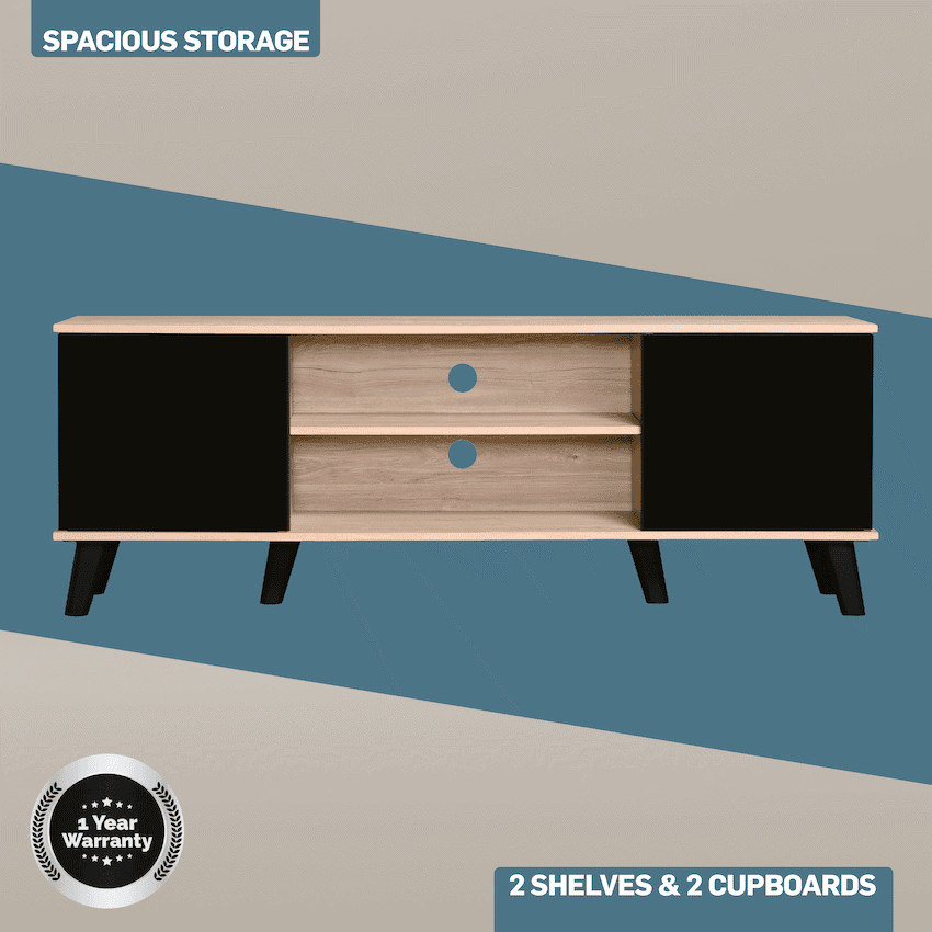Everfurn Laurel TV Stand 1600w, Two Cupboards - Black 4