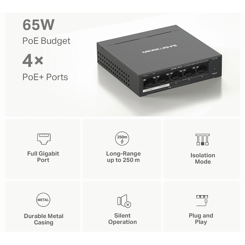 TP-Link Mercusys MS105GP 5-Port Gigabit Desktop Switch with 4-Port PoE+ 5