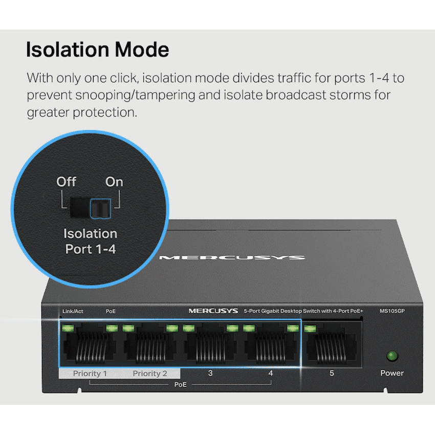 TP-Link Mercusys MS105GP 5-Port Gigabit Desktop Switch with 4-Port PoE+ 8