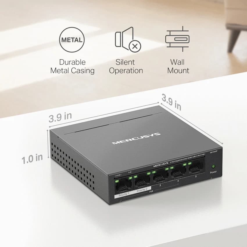 TP-Link Mercusys MS105GP 5-Port Gigabit Desktop Switch with 4-Port PoE+ 10