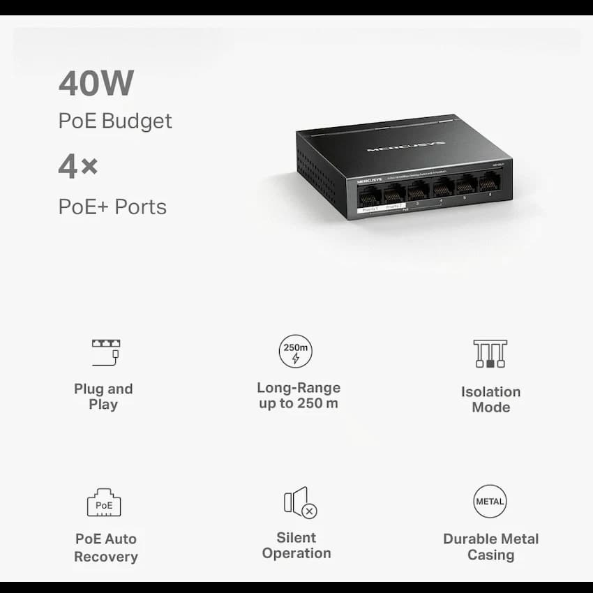 TP-Link Mercusys MS106LP 6-Port 10/100Mbps Desktop Switch with 4-Port PoE+ 4