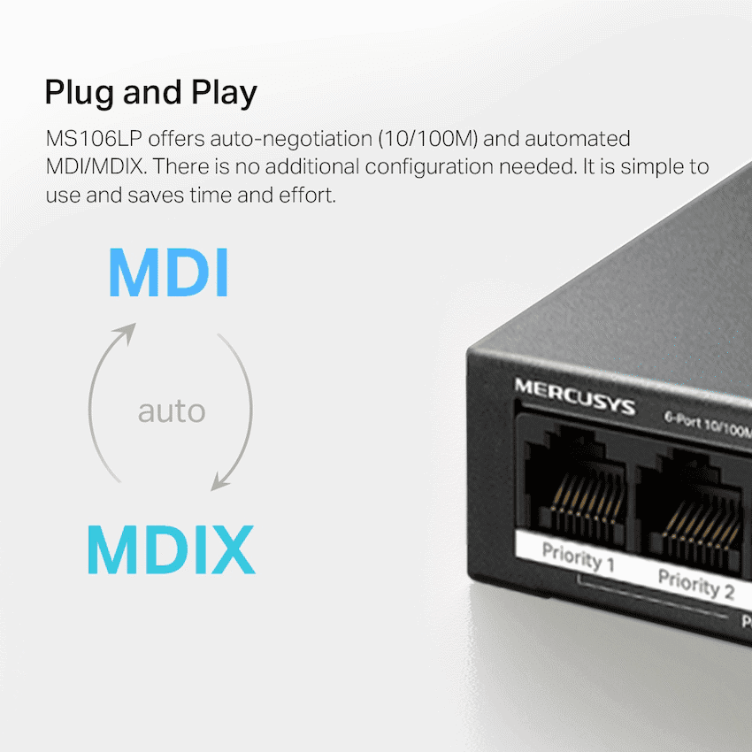 TP-Link Mercusys MS106LP 6-Port 10/100Mbps Desktop Switch with 4-Port PoE+ 9