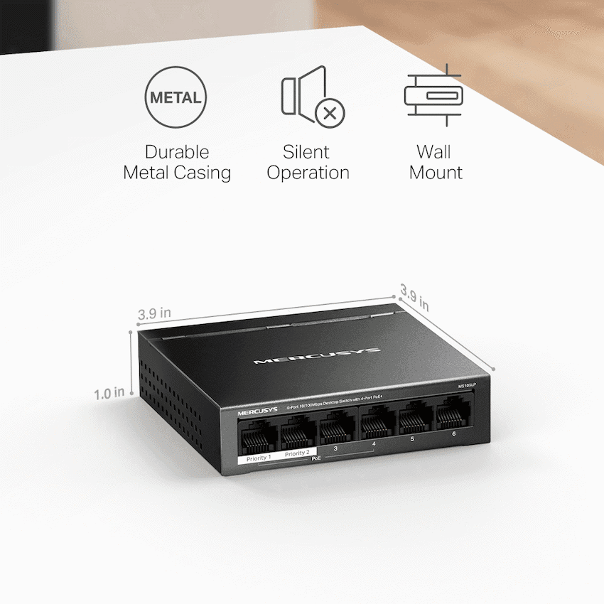TP-Link Mercusys MS106LP 6-Port 10/100Mbps Desktop Switch with 4-Port PoE+ 10