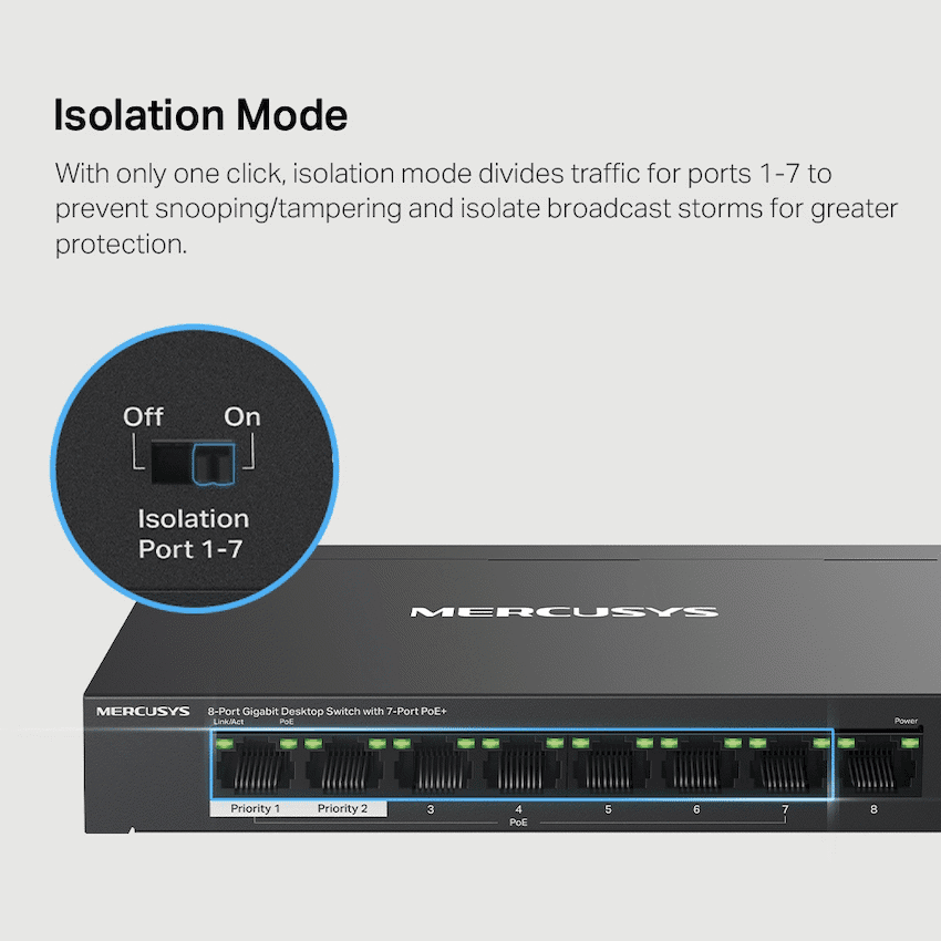 TP-Link Mercusys MS108GP 8-Port Gigabit Desktop Switch with 7-Port PoE+ 7