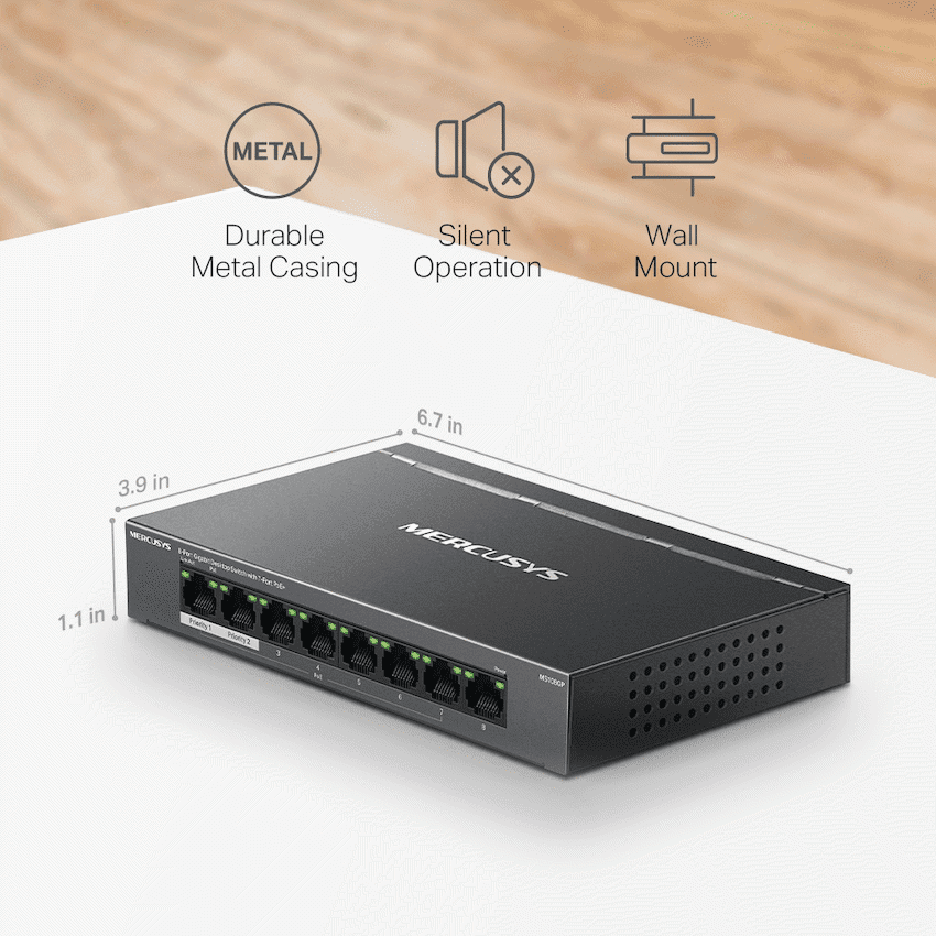 TP-Link Mercusys MS108GP 8-Port Gigabit Desktop Switch with 7-Port PoE+ 9