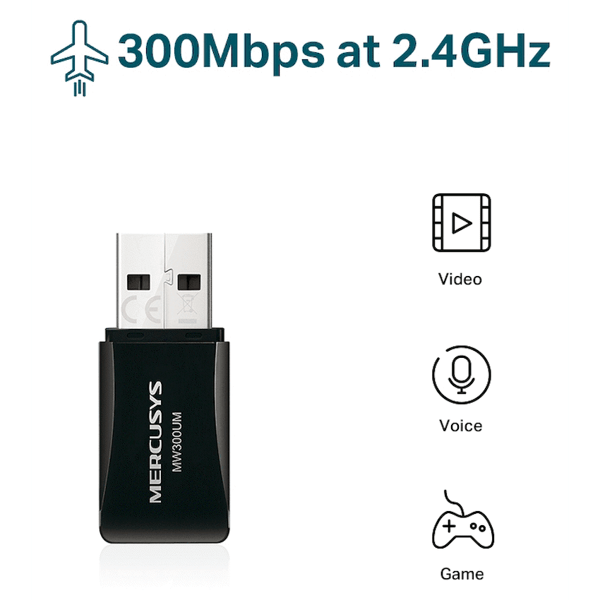 TP-Link Mercusys MW300UM N300 Wireless Mini USB Adapter 2