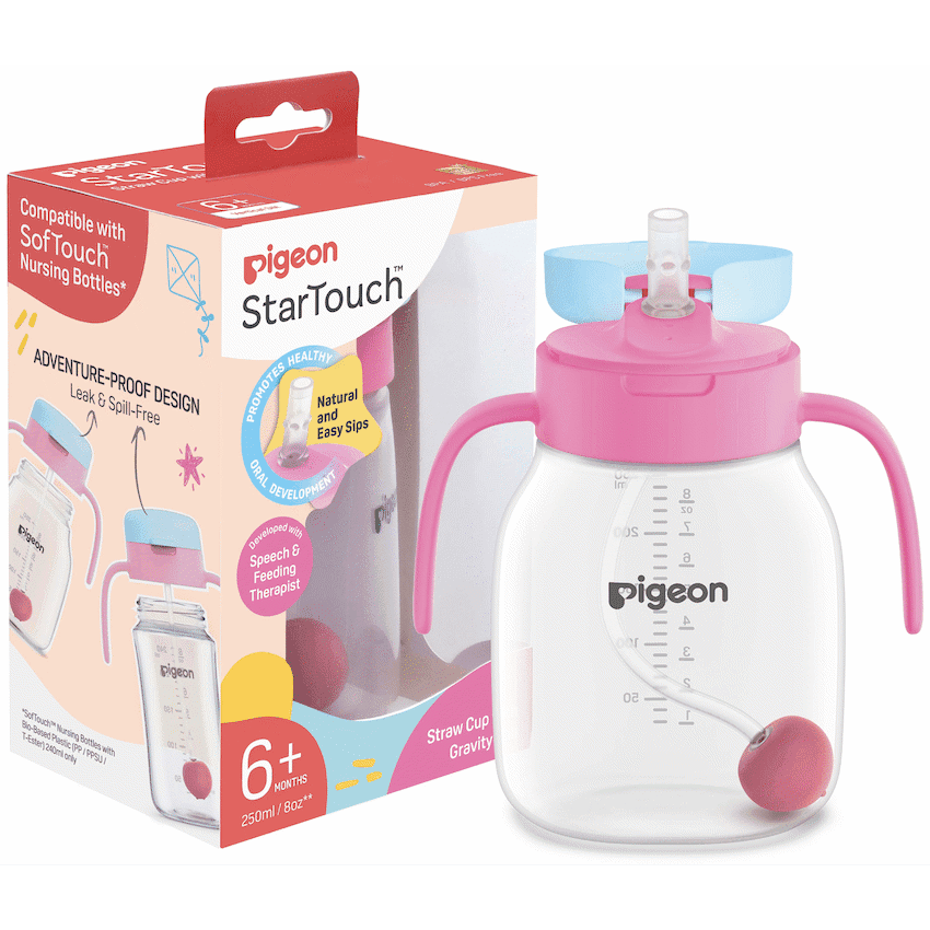 Pigeon Startouch Straw Cup With Gravity Ball Bubblegum Pop 250ml