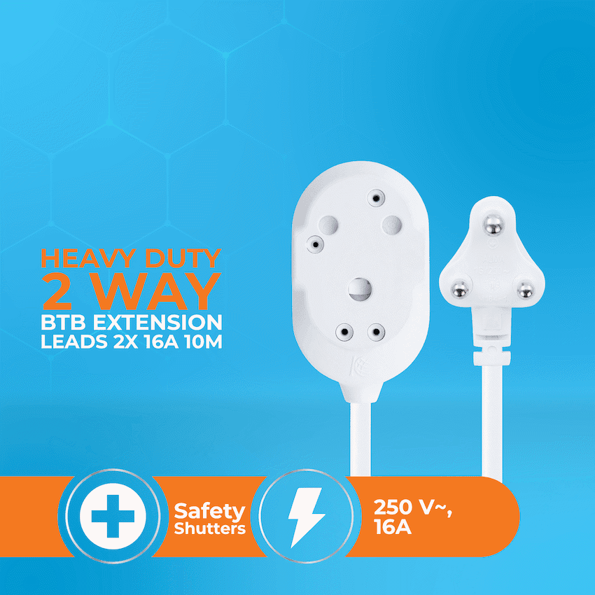 SWITCHED HEAVY DUTY Back To Back(BTB) EXTENSION LEADS 10M 3