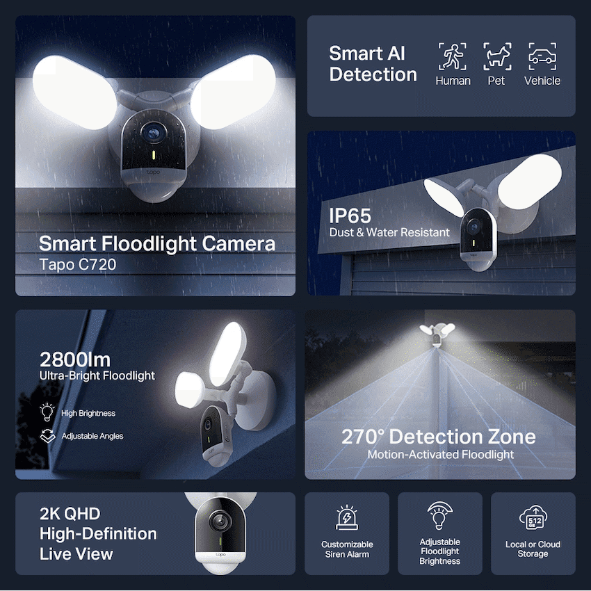 TP-Link Tapo C720 4MP 2K QHD Outdoor security Camera with 2800 lumen floodlight 2