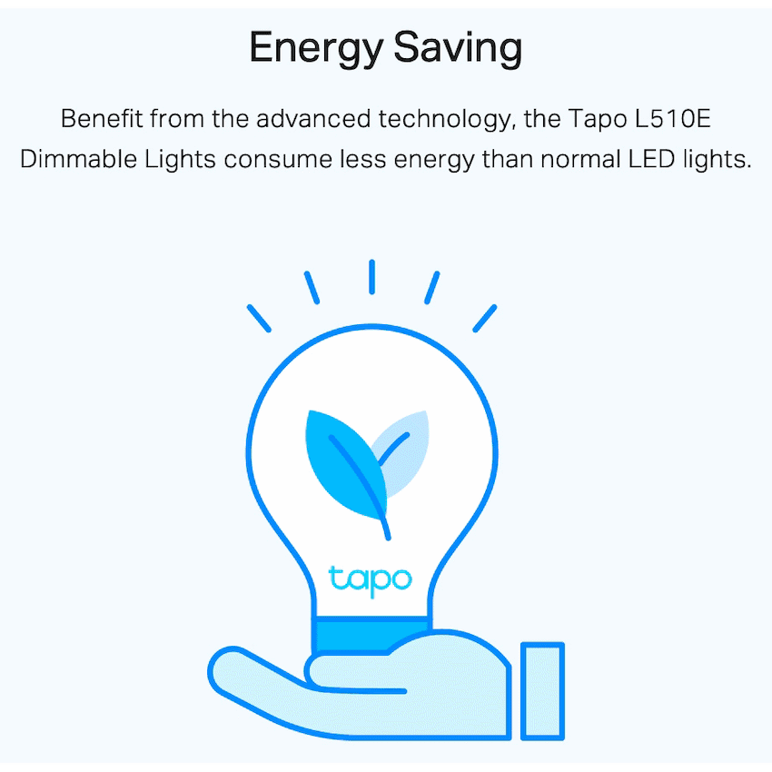TP-Link Tapo L510E 8.7w Smart Wi-Fi Warm White Light Bulb, Dimmable, A60, E27 6