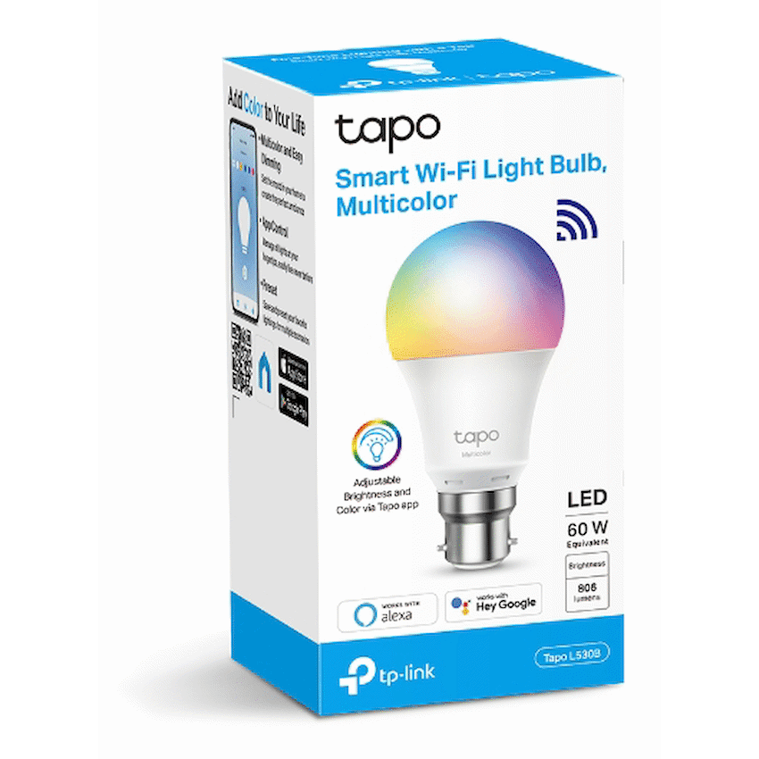 TP-Link Tapo L530B 9w Smart Wi-Fi Light Bulb, Multicolor, A60, B15 2