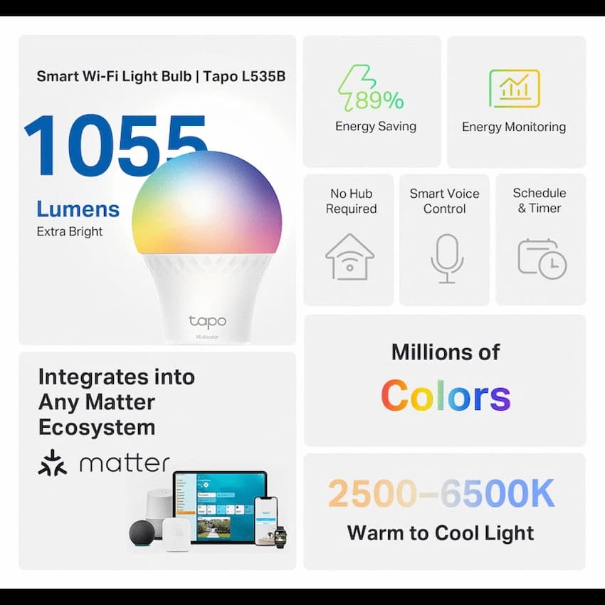 TP-Link Tapo Smart Wi-Fi Light Bulb - Multicolor 4