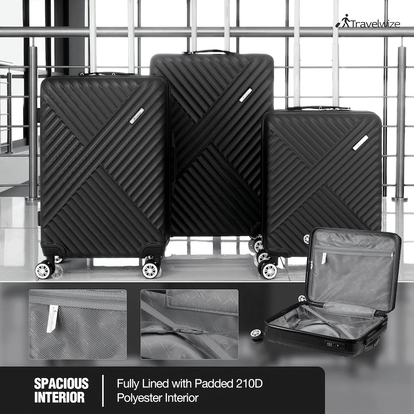 Travelwize Astra ABS 4-Wheels Spinner 3Pc Luggage Set Black 7