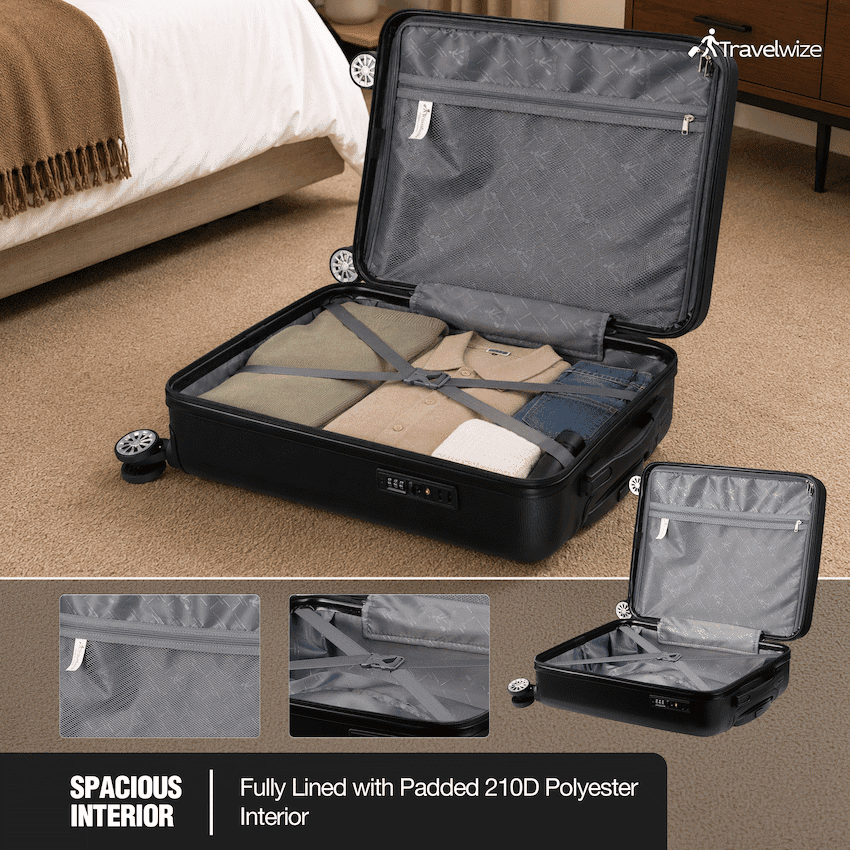 Travelwize Maple ABS 4-Wheels Spinner 4Pc Luggage Set Black 7