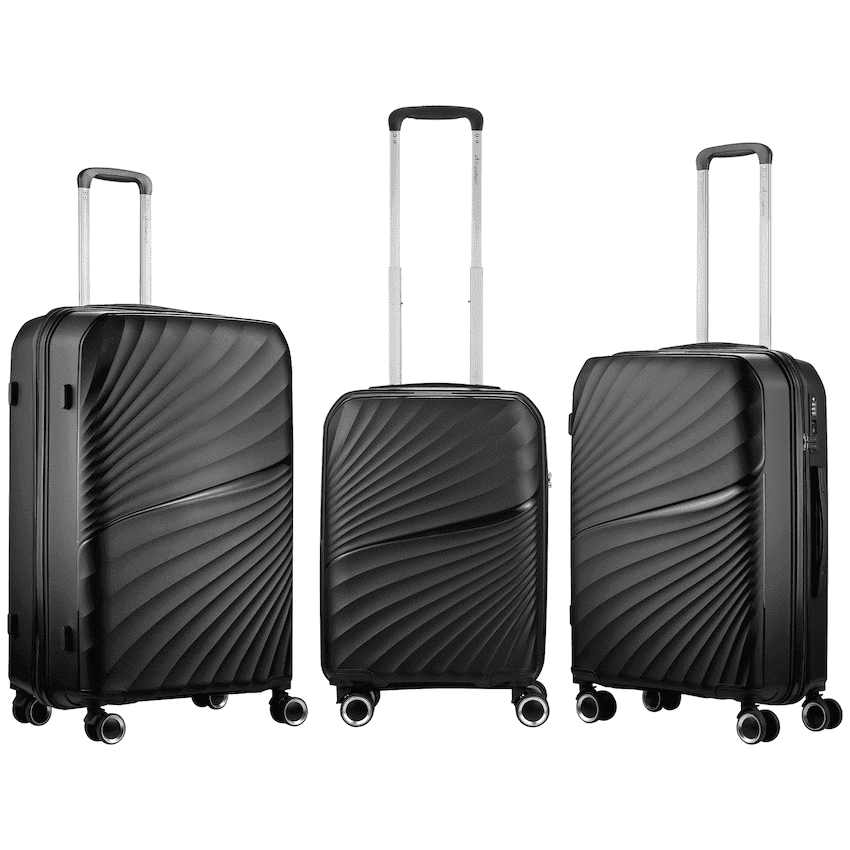 Travelwize Quartz PP 4-Wheels Spinner 3Pc Luggage Set Black