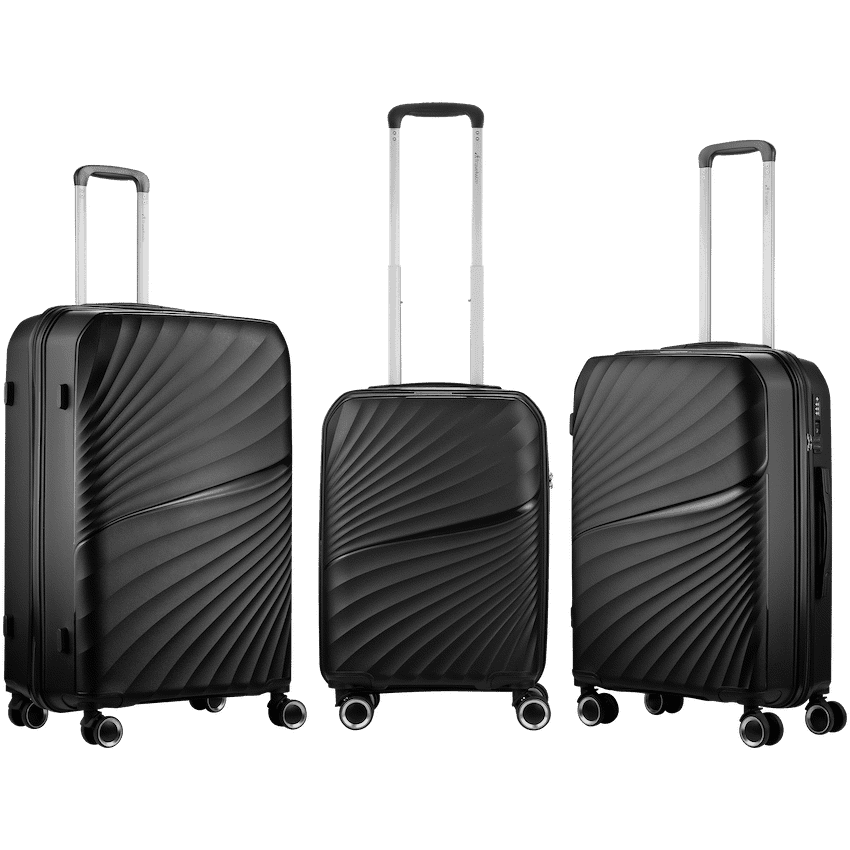 Travelwize Quartz PP 4-Wheels Spinner 3Pc Luggage Set Black 4