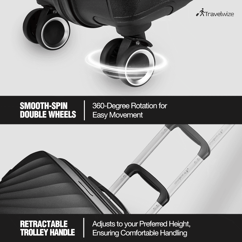 Travelwize Quartz PP 4-Wheels Spinner 3Pc Luggage Set Black 5