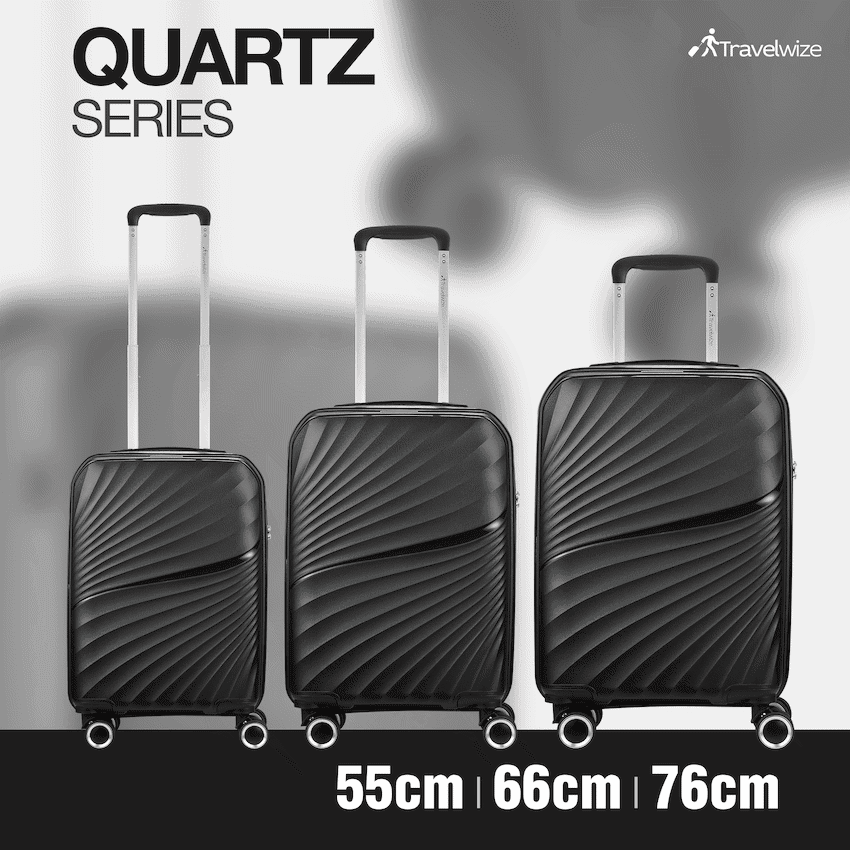 Travelwize Quartz PP 4-Wheels Spinner 3Pc Luggage Set Black 9