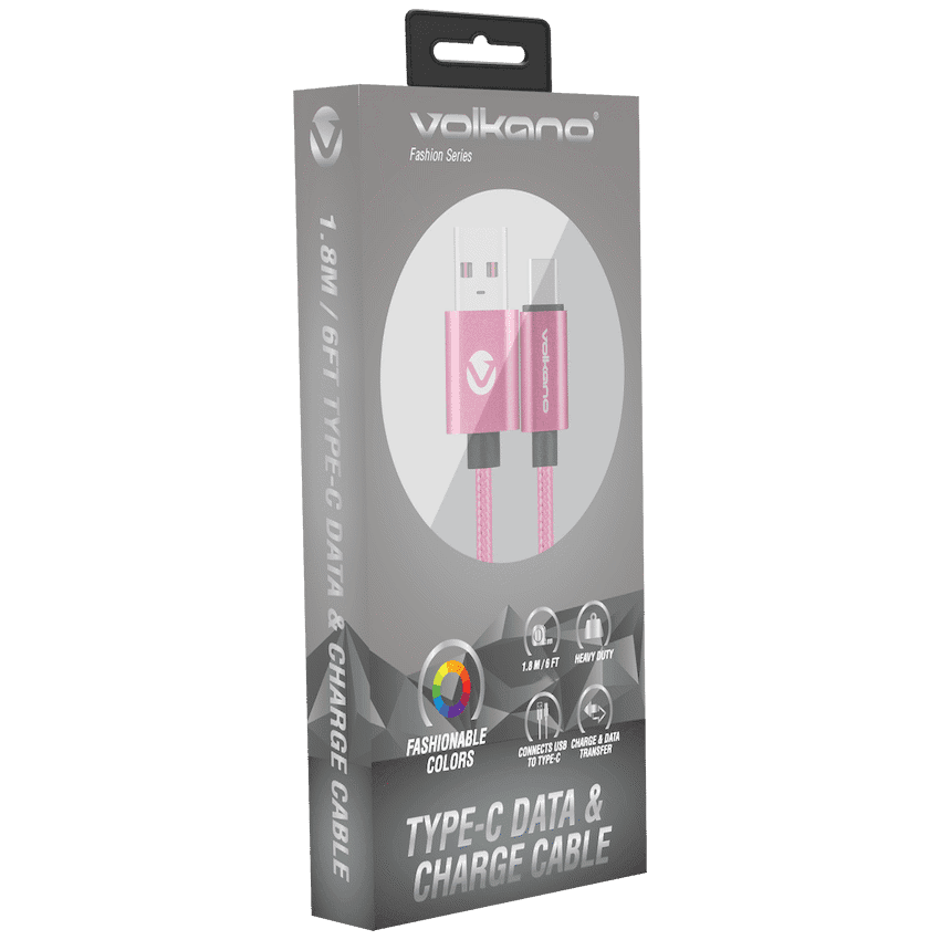 Volkano Fashion Series Type-C Cable 1.8m - Pink 2
