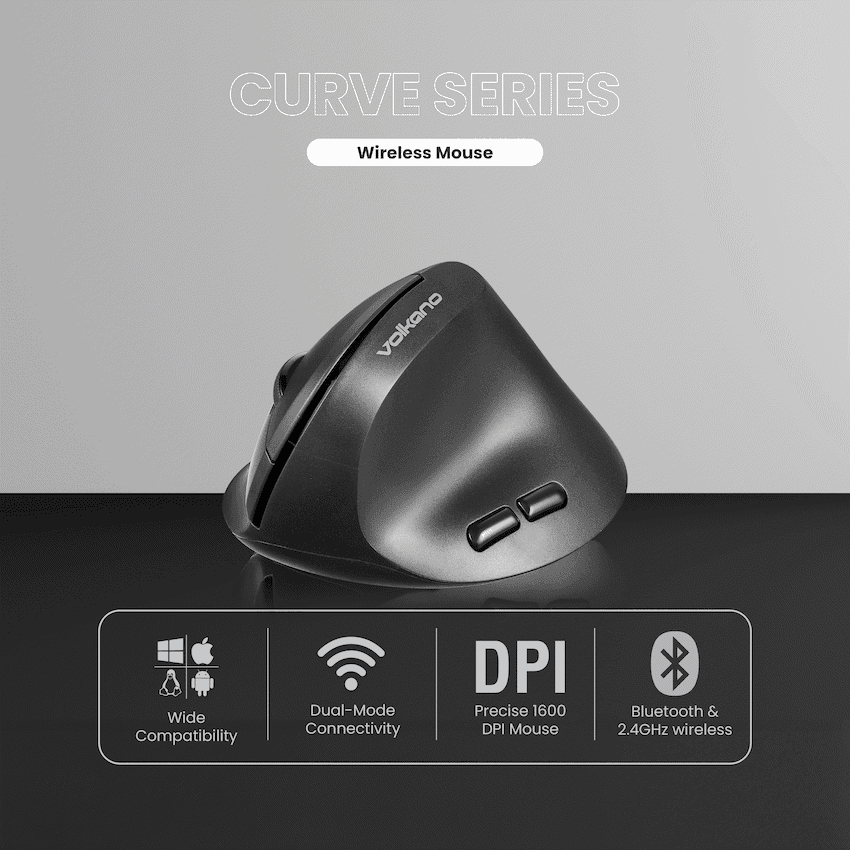 Volkano Curve Series Ergonomic Bluetooth Wireless mouse - Black 3