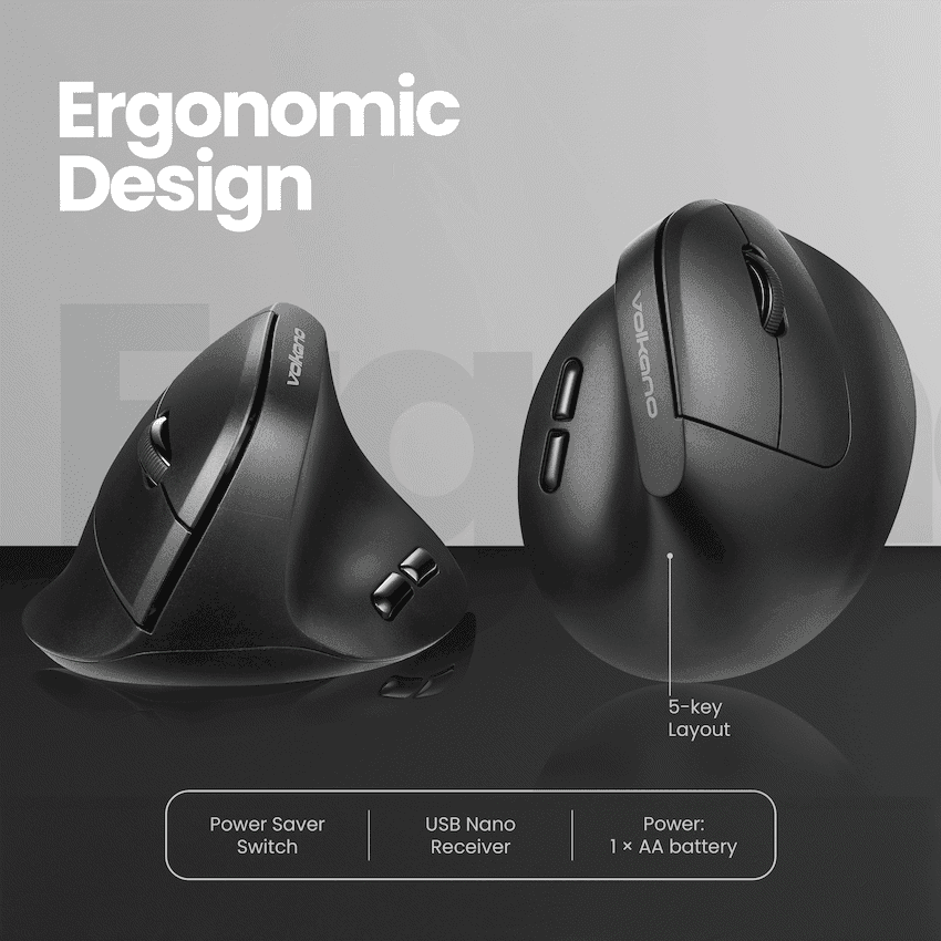 Volkano Curve Series Ergonomic Bluetooth Wireless mouse - Black 5