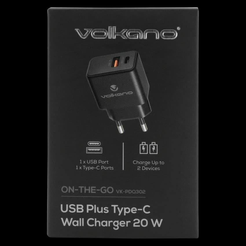 Volkano On-the-Go USB + Type-C 20w PD Wall Charger 8