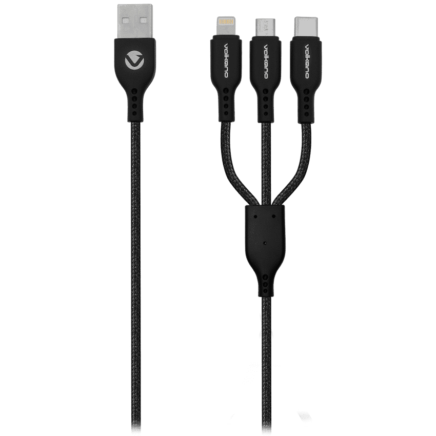 Volkano On-The-Go 3-in-1 1m Braided Cable - Black 1