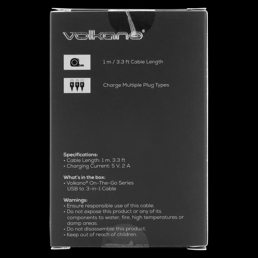 Volkano On-The-Go 3-in-1 1m Braided Cable - Black 3