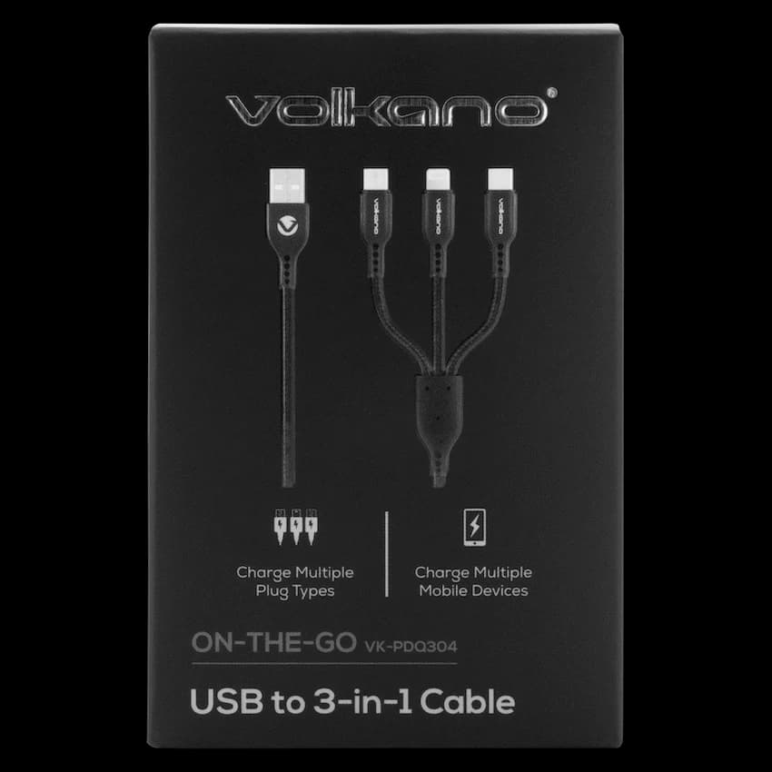 Volkano On-The-Go 3-in-1 1m Braided Cable - Black 6
