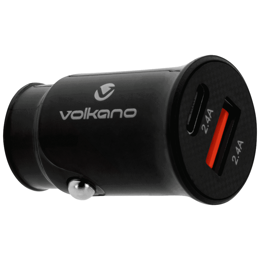 Volkano On-The-Go USB + Type-C 12w Car Charger - Black 1